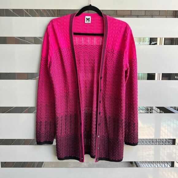 Missoni Pink Black Chevron Knit Button Cardigan Size US 8 - Picture 1 of 8